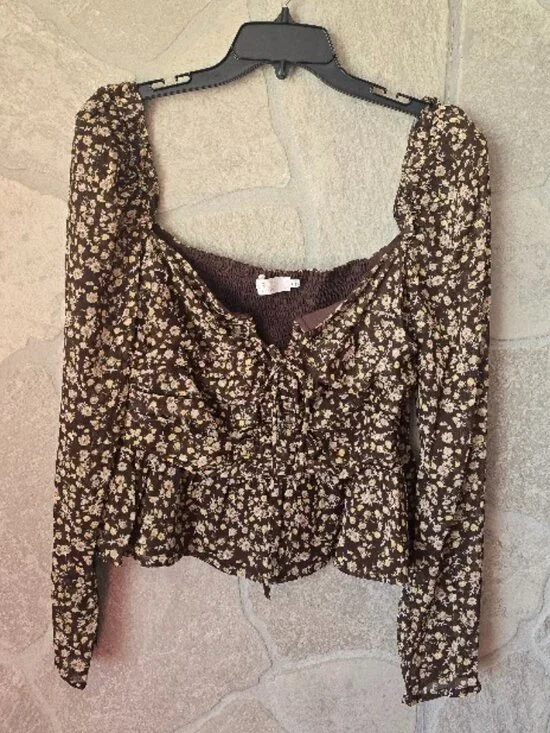 ASTR Floral Ruched Peplum Top XL - Picture 3 of 11